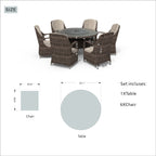 Ensemble de salle à manger rond en rotin et osier pour patio, 7 pièces, avec coussins, par Moda Furnishings