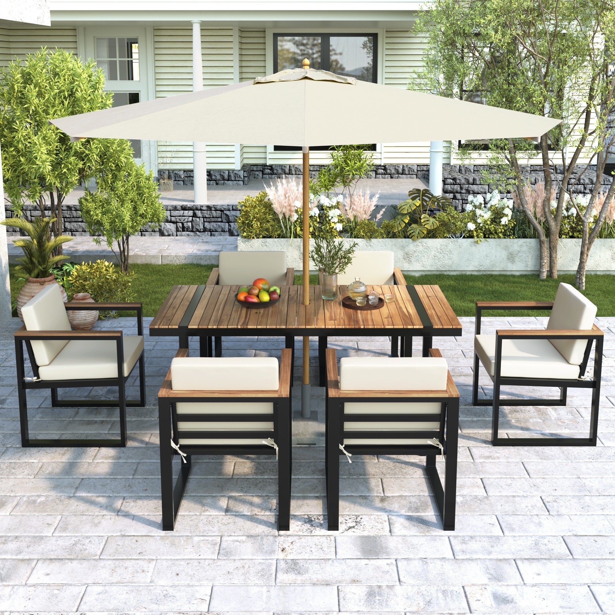 Ensemble table et chaises de patio 7 pièces avec coussins amovibles