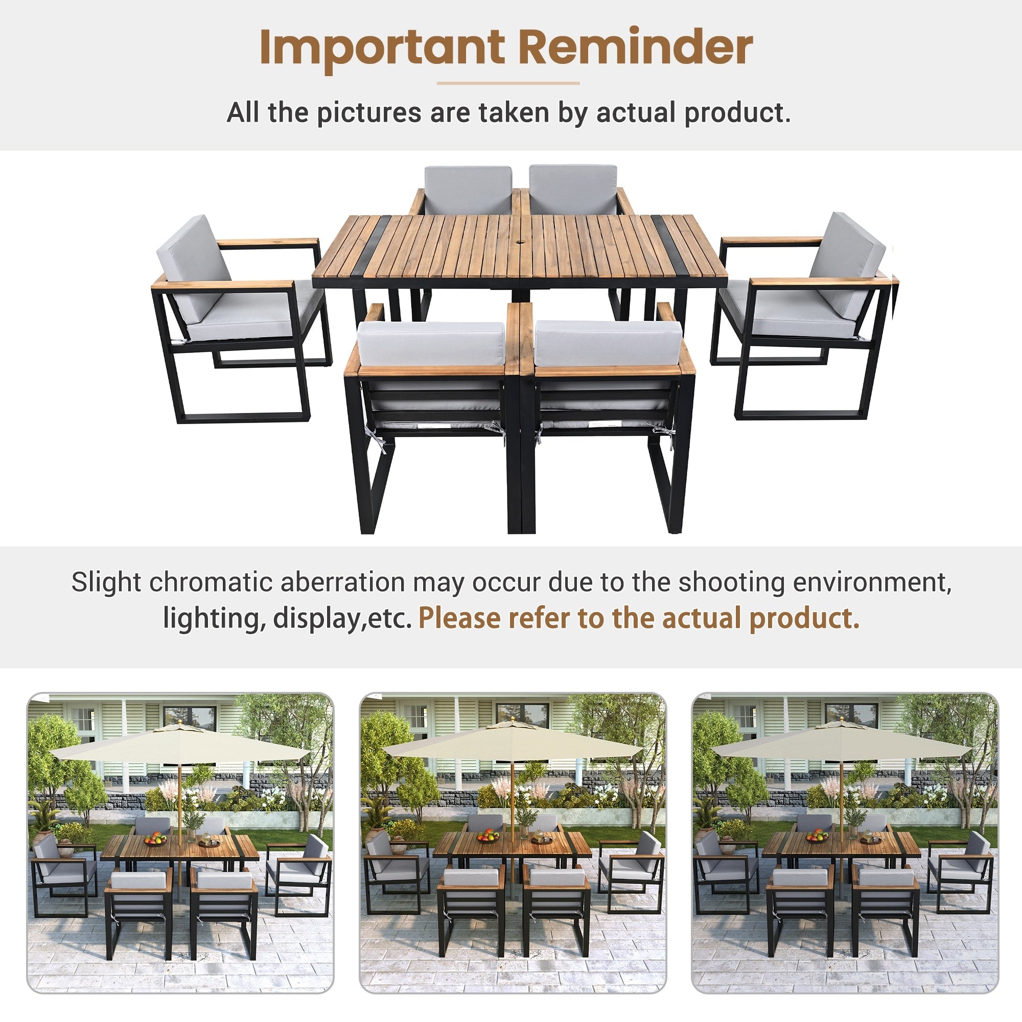 Ensemble table et chaises de patio 7 pièces avec coussins amovibles