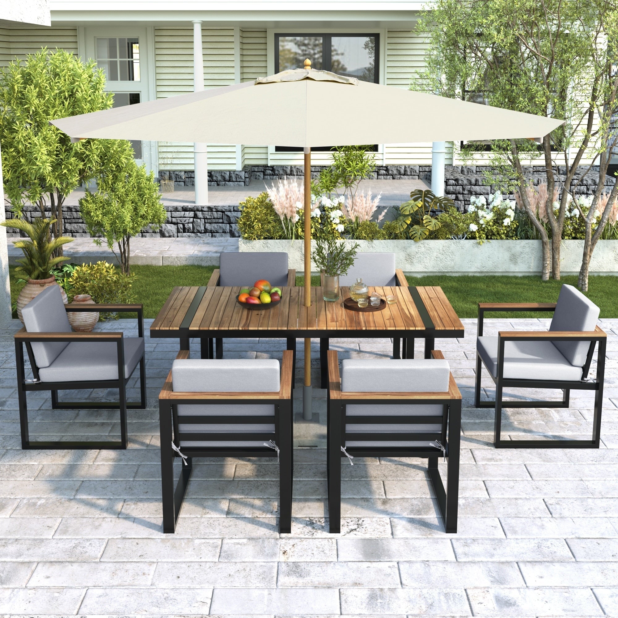 Ensemble table et chaises de patio 7 pièces avec coussins amovibles