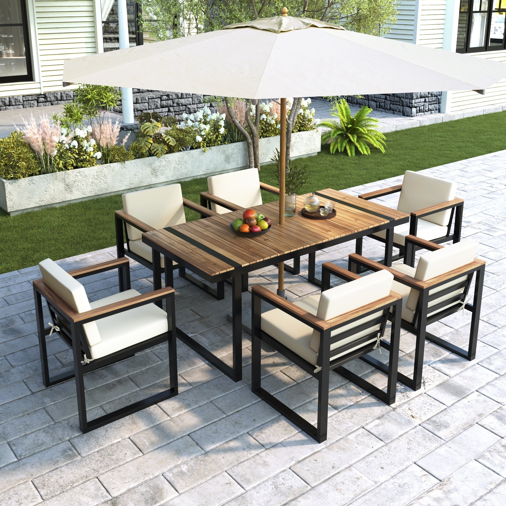 Ensemble table et chaises de patio 7 pièces avec coussins amovibles