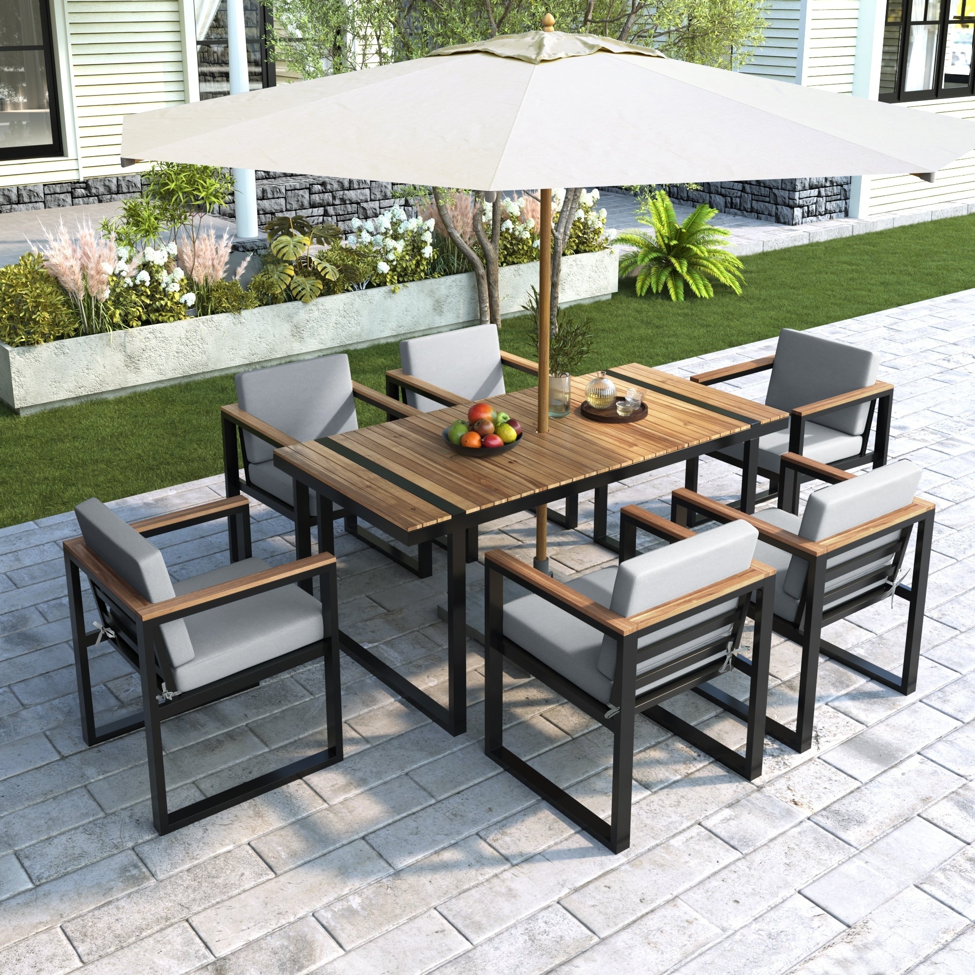 Ensemble table et chaises de patio 7 pièces avec coussins amovibles