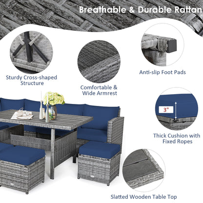 Ensemble de meubles de patio en rotin d'extérieur 7 pièces