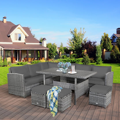 Ensemble de meubles de patio en rotin d'extérieur 7 pièces