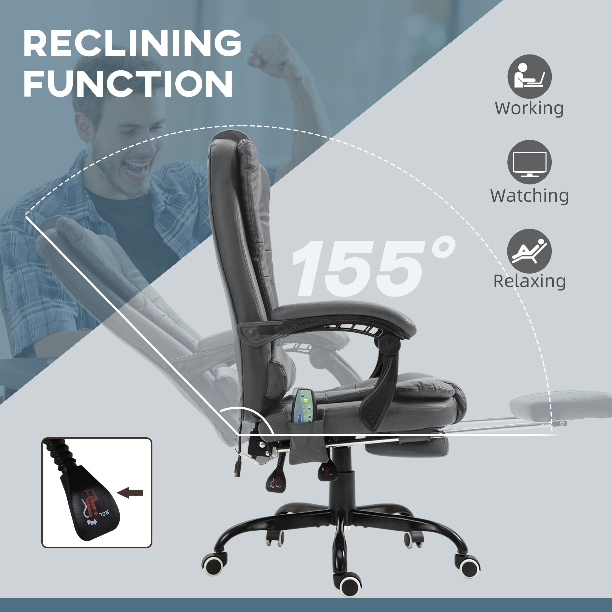Chaise de bureau massante à 7 points de vibration, chaise de jeu en cuir PU avec support lombaire et repose-pieds rétractable