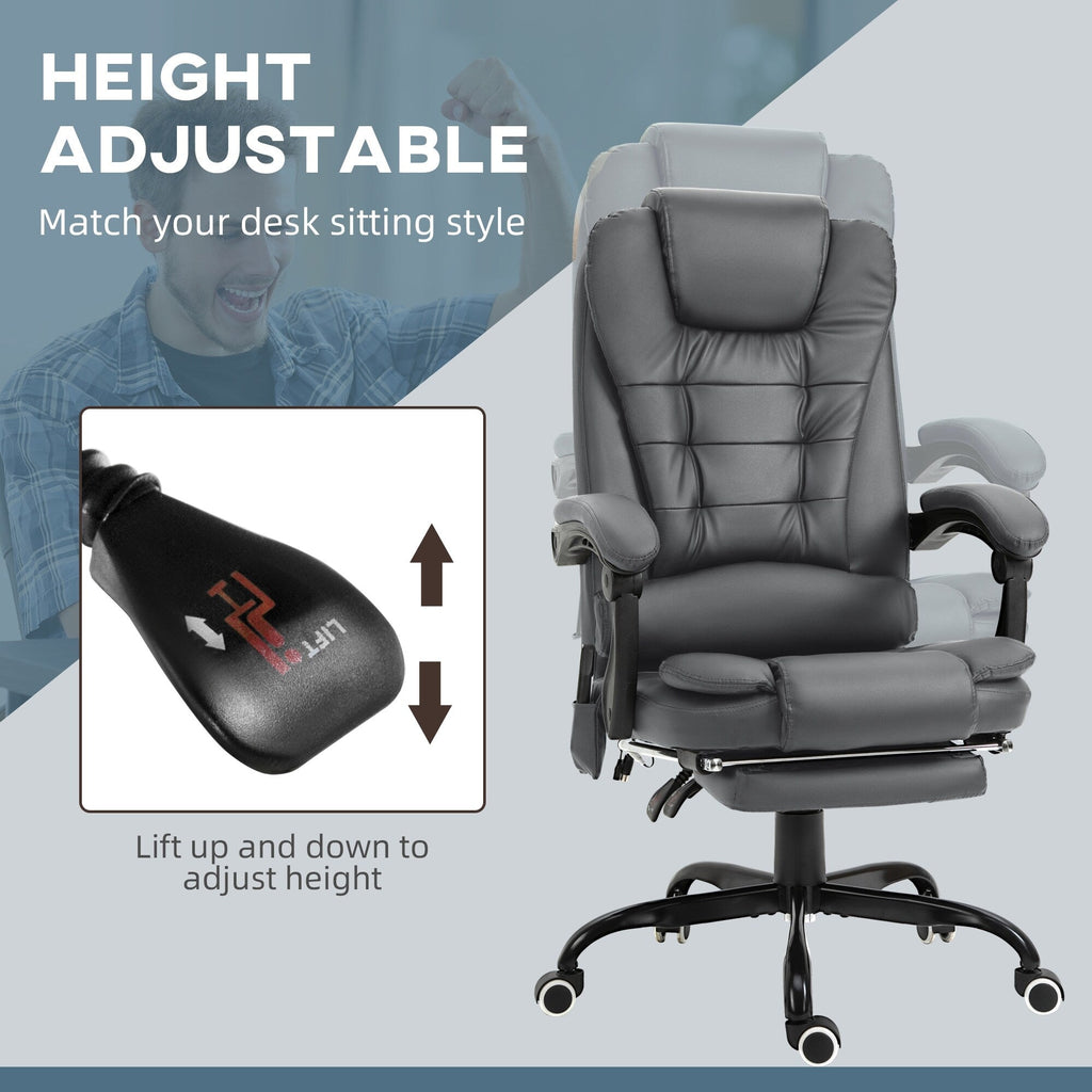 Chaise de bureau massante à 7 points de vibration, chaise de jeu en cuir PU avec support lombaire et repose-pieds rétractable