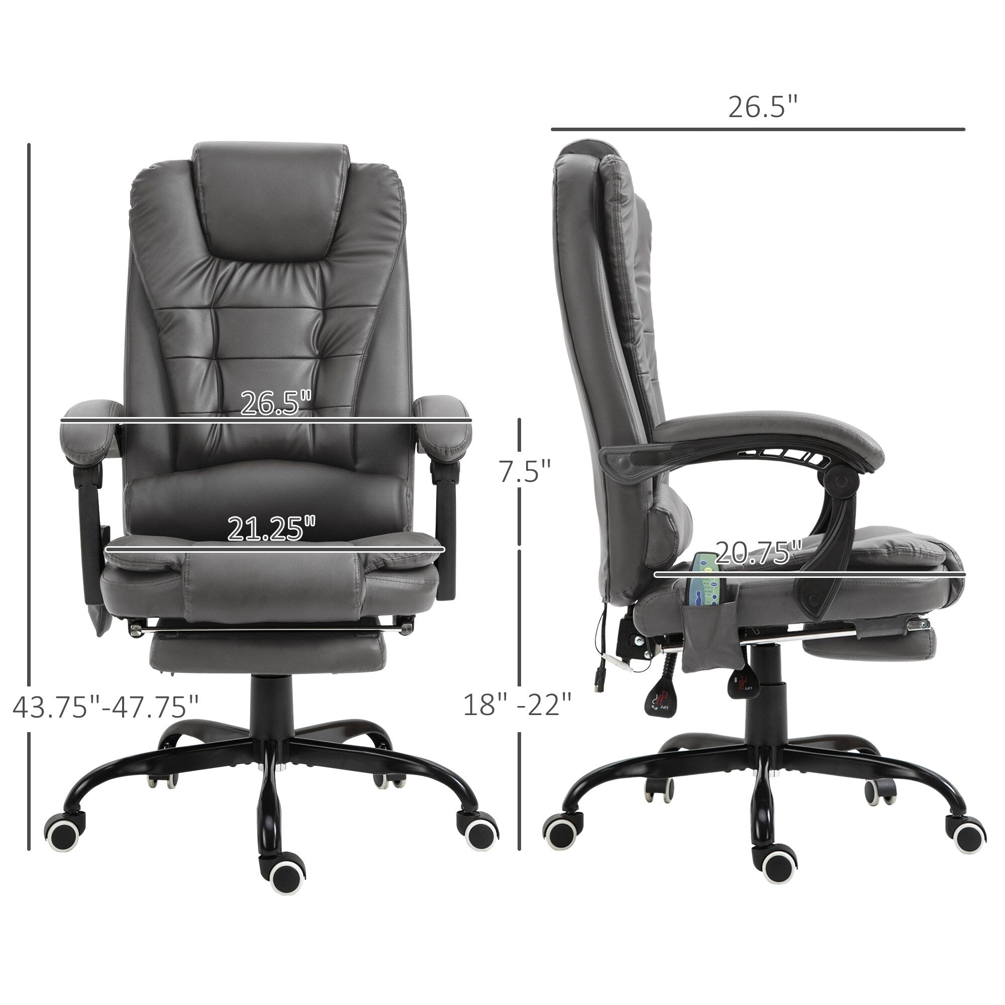 Chaise de bureau massante à 7 points de vibration, chaise de jeu en cuir PU avec support lombaire et repose-pieds rétractable