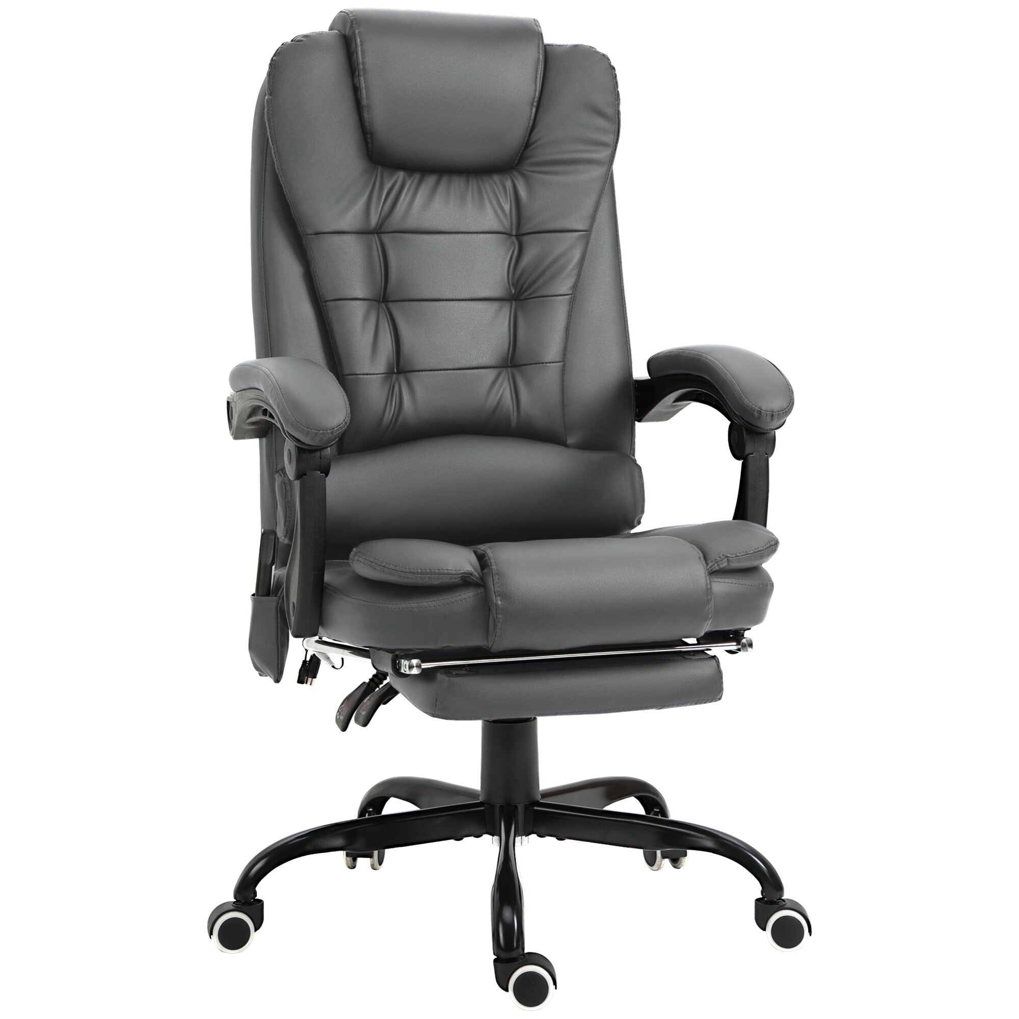 Chaise de bureau massante à 7 points de vibration, chaise de jeu en cuir PU avec support lombaire et repose-pieds rétractable