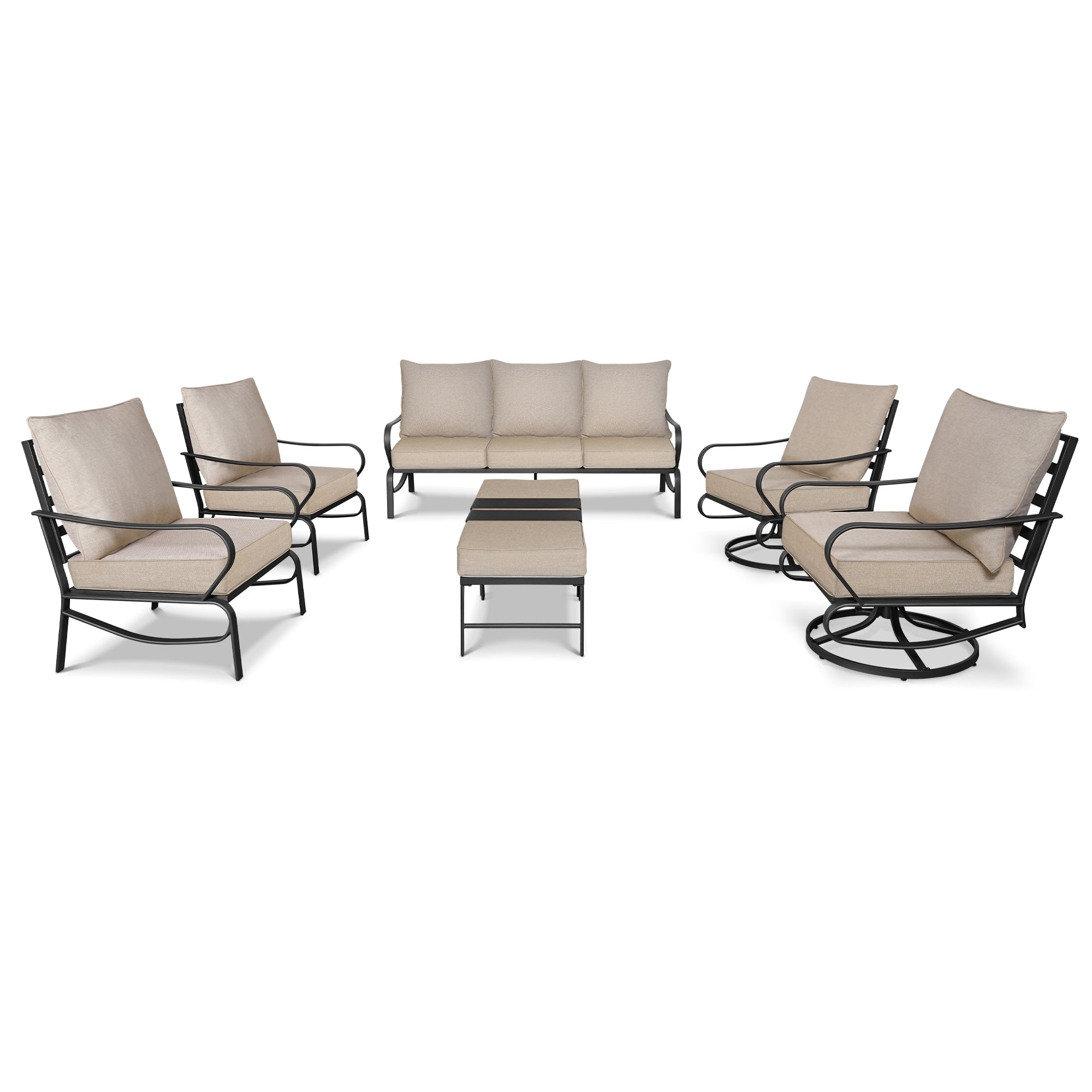 Ensemble de conversation extérieur 7 places pour patio, canapé d'extérieur avec poufs