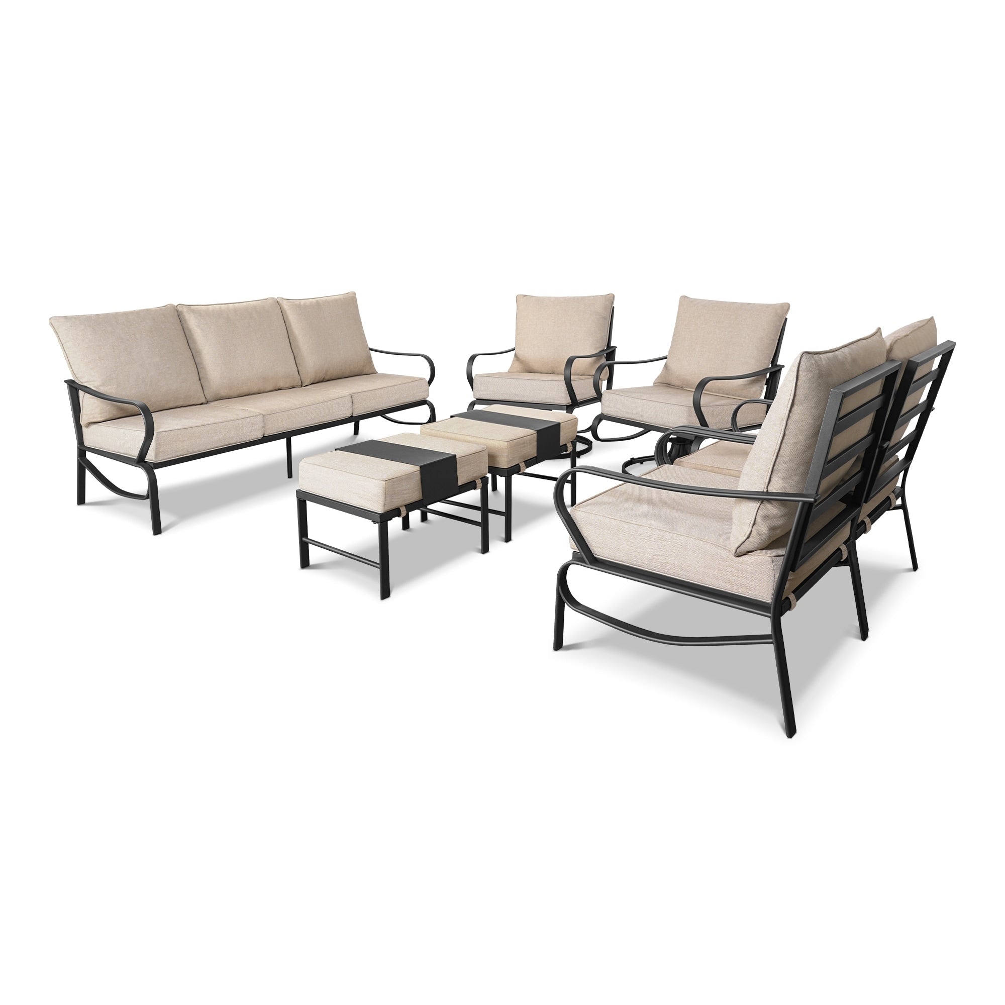 Ensemble de conversation extérieur 7 places pour patio, canapé d'extérieur avec poufs