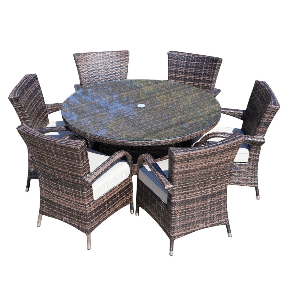 Ensemble de salle à manger d'extérieur moderne en aluminium et osier, 7 pièces, avec 6 chaises