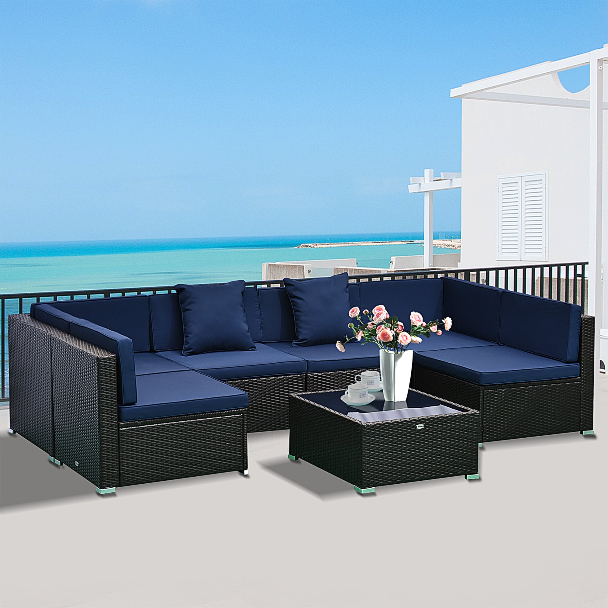 Ensemble de salon d'extérieur modulable Outsunny en osier 7 pièces