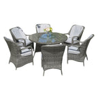 Ensemble de salle à manger d'extérieur 7 pièces avec table ronde et chaises