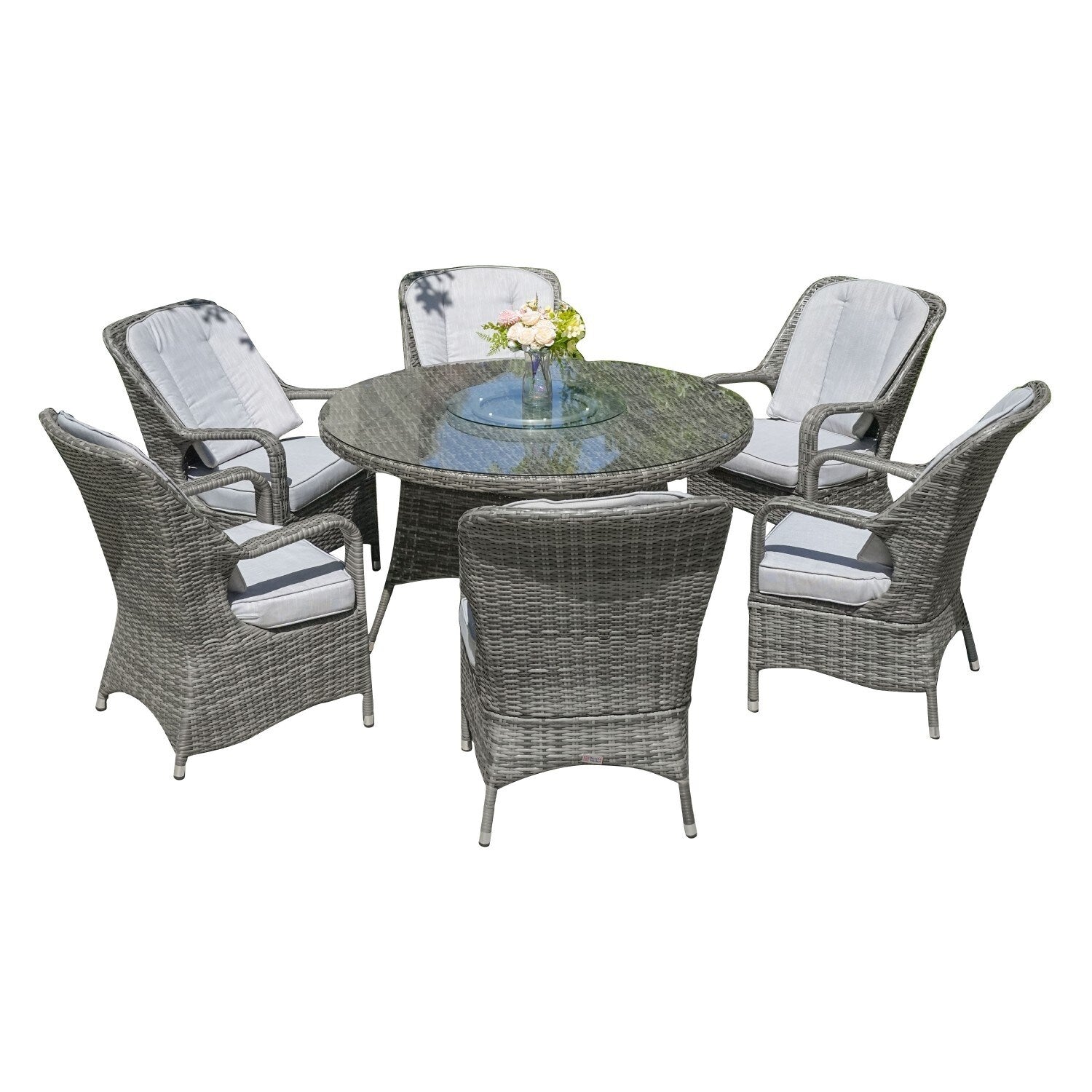 Ensemble de salle à manger d'extérieur 7 pièces avec table ronde et chaises