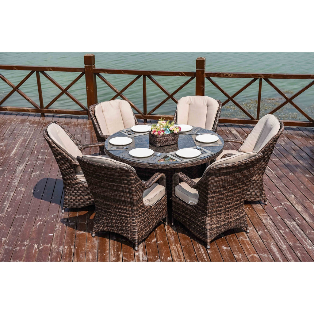 Ensemble de salle à manger d'extérieur 7 pièces avec table ronde et chaises
