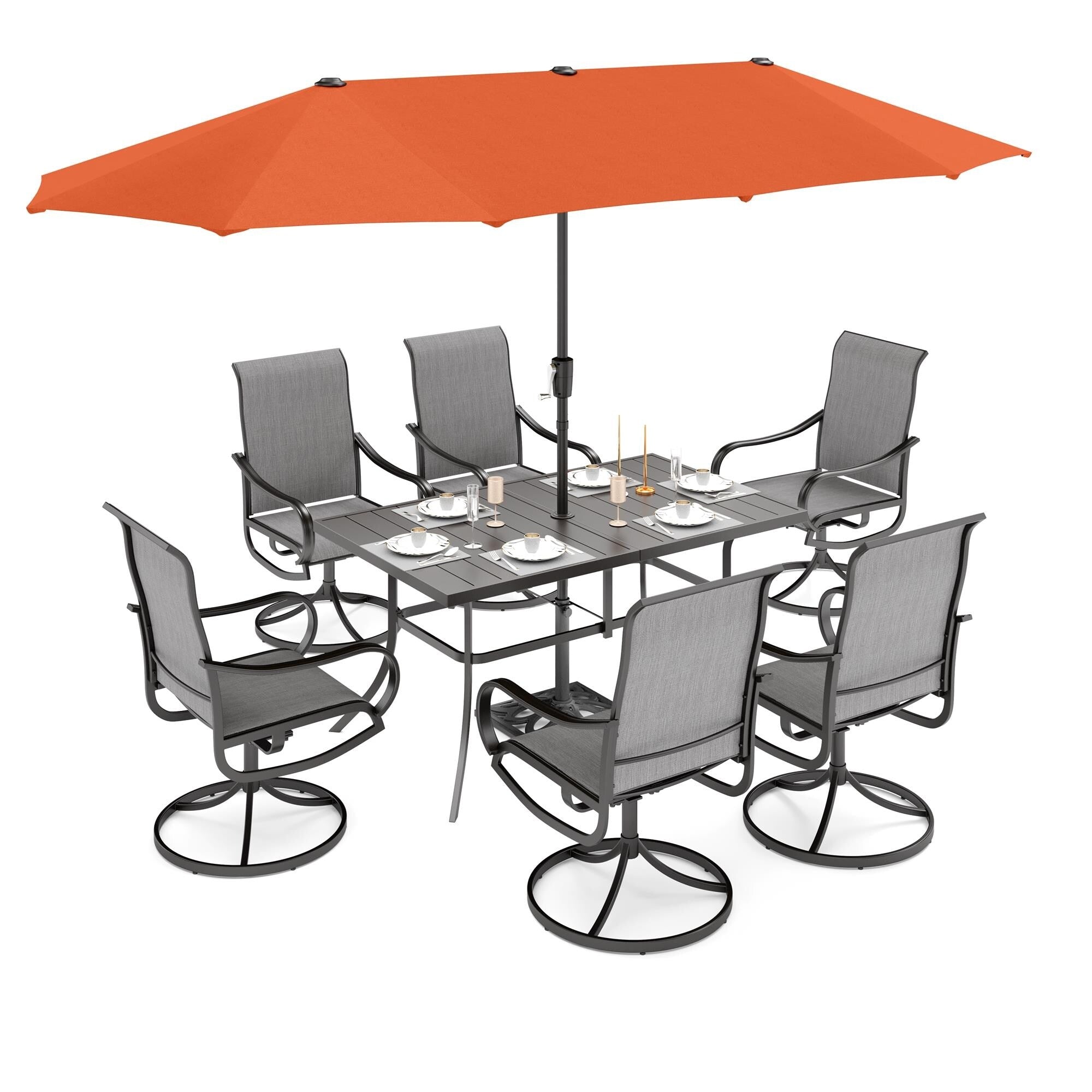 Ensemble de salle à manger de patio 7 pièces MAISON ARTS avec chaises pivotantes en textilène