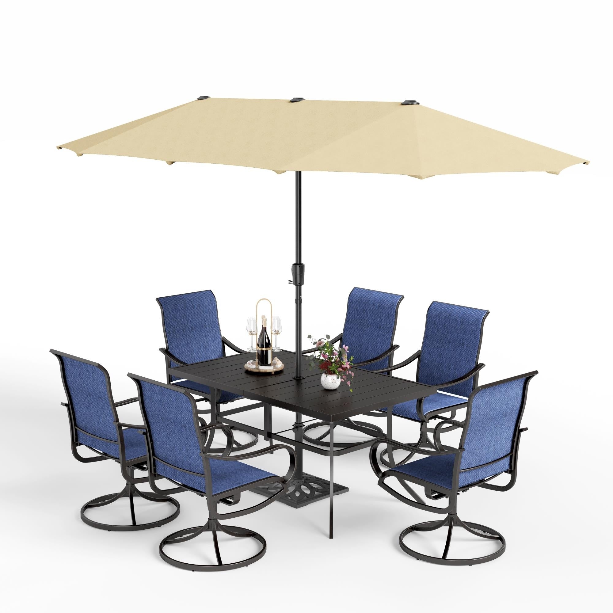 Ensemble de salle à manger de patio 7 pièces MAISON ARTS avec chaises pivotantes en textilène