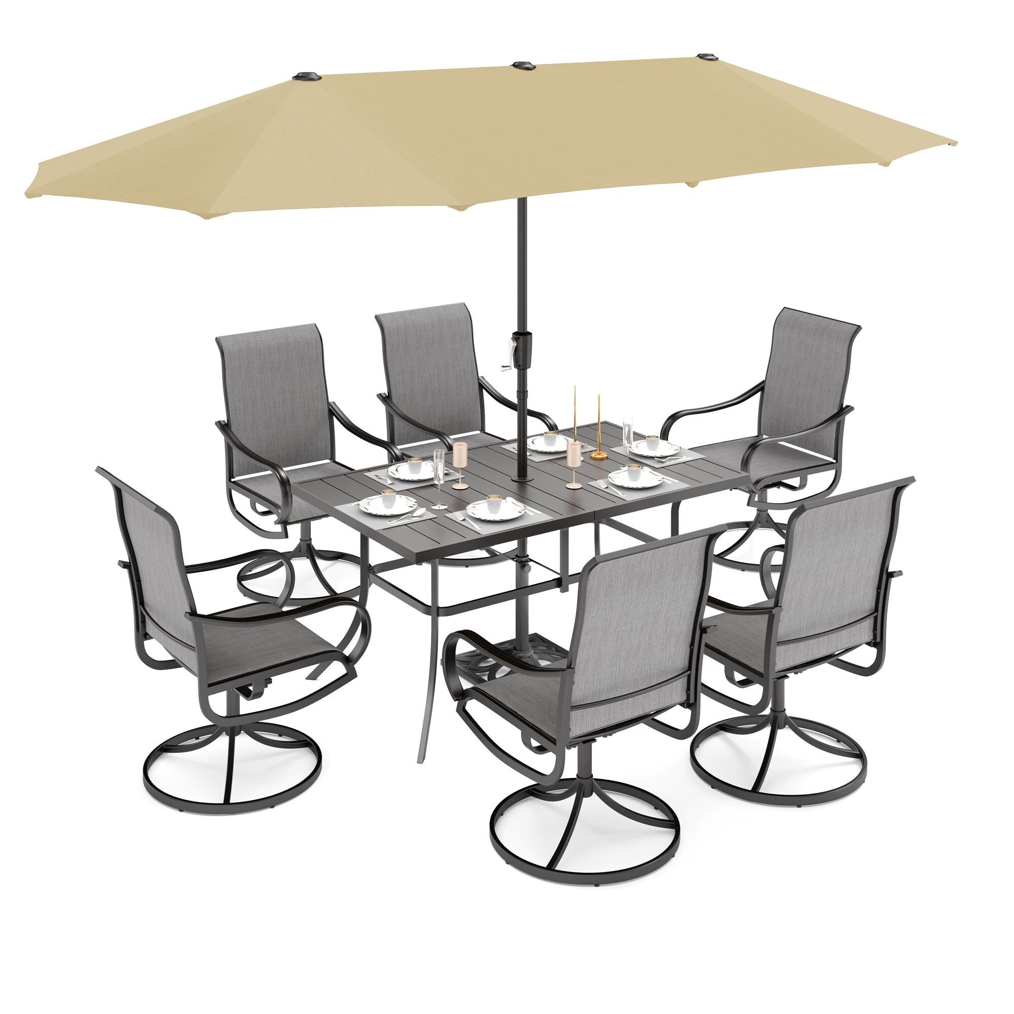 Ensemble de salle à manger de patio 7 pièces MAISON ARTS avec chaises pivotantes en textilène