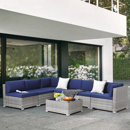 Ensemble de canapés sectionnels en osier de patio 7 pièces avec coussins