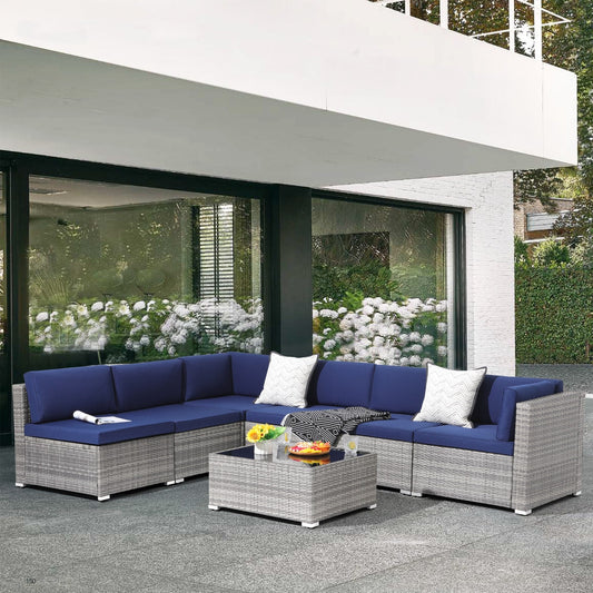 Ensemble de canapés sectionnels en osier de patio 7 pièces avec coussins