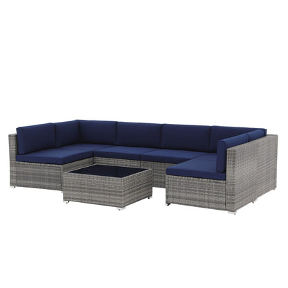 Ensemble de canapés sectionnels en osier de patio 7 pièces avec coussins