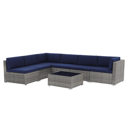 Ensemble de canapés sectionnels en osier de patio 7 pièces avec coussins