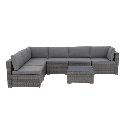 Ensemble de canapés sectionnels en osier de patio 7 pièces avec coussins
