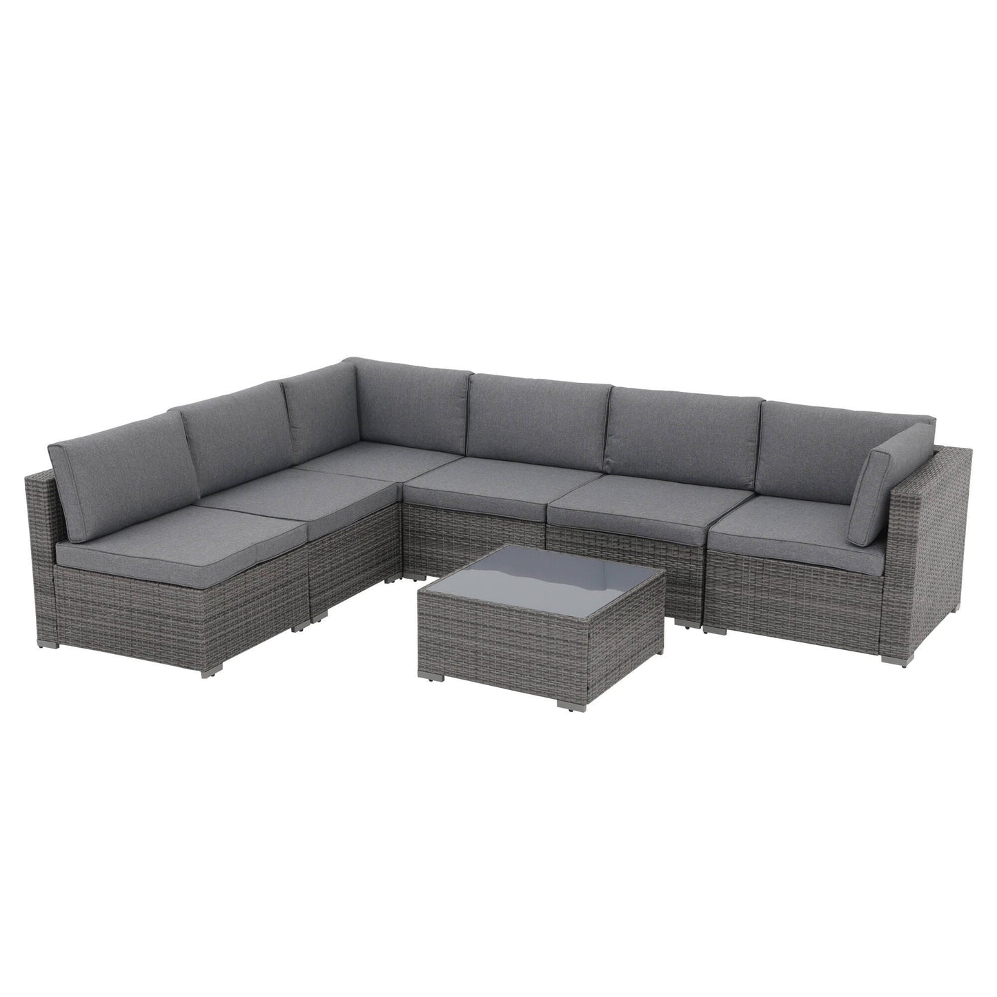 Ensemble de canapés sectionnels en osier de patio 7 pièces avec coussins