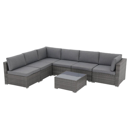 Ensemble de canapés sectionnels en osier de patio 7 pièces avec coussins