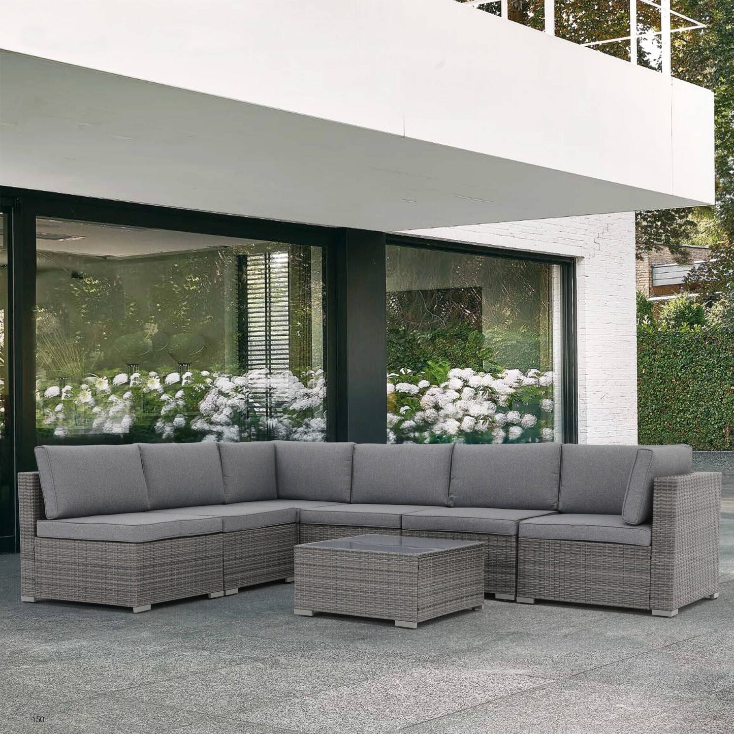 Ensemble de canapés sectionnels en osier de patio 7 pièces avec coussins