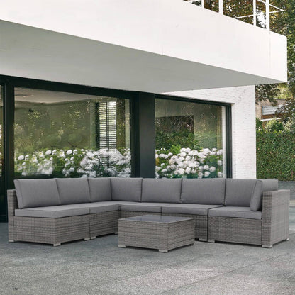 Ensemble de canapés sectionnels en osier de patio 7 pièces avec coussins