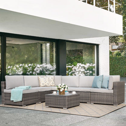 Ensemble de canapés sectionnels en osier de patio 7 pièces avec coussins