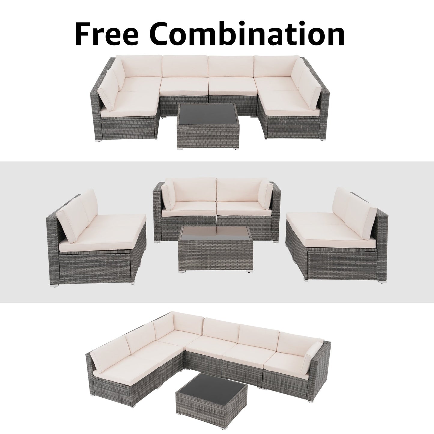 Ensemble de canapés sectionnels en osier de patio 7 pièces avec coussins