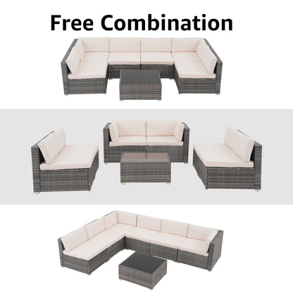 Ensemble de canapés sectionnels en osier de patio 7 pièces avec coussins