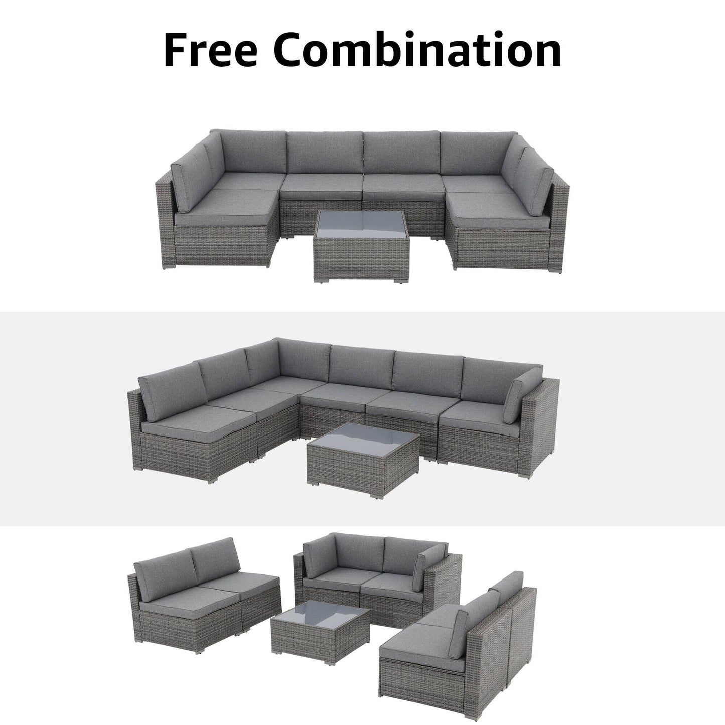 Ensemble de canapés sectionnels en osier de patio 7 pièces avec coussins