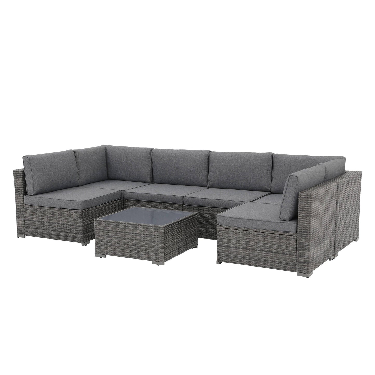 Ensemble de canapés sectionnels en osier de patio 7 pièces avec coussins