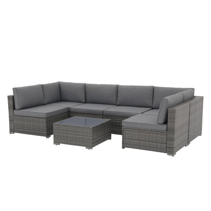 Ensemble de canapés sectionnels en osier de patio 7 pièces avec coussins