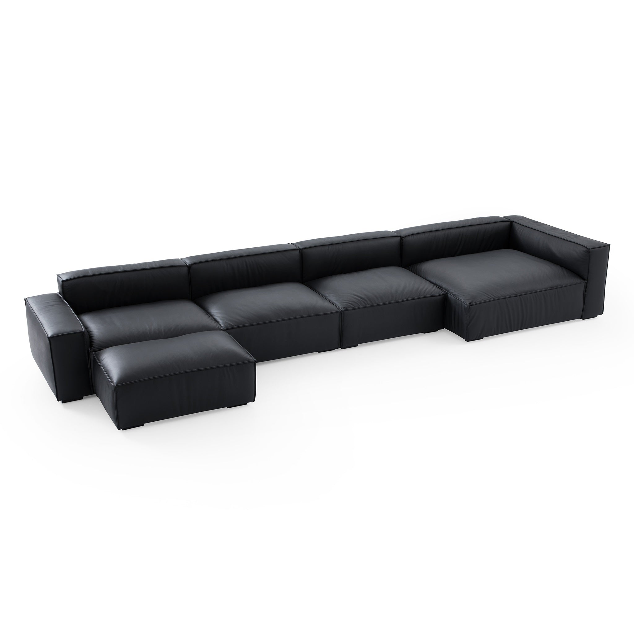 Canapé sectionnel et ottoman minimaliste de luxe en cuir noir