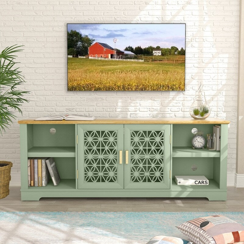 Meuble TV décoratif rustique à motif floral de 70 po pouvant accueillir jusqu'à 80 téléviseurs