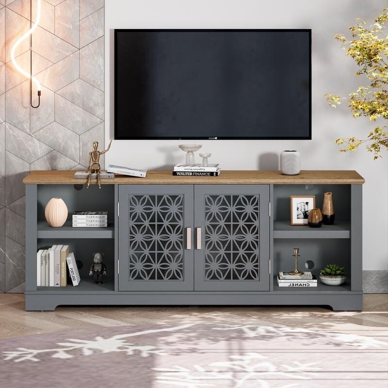 Meuble TV décoratif rustique à motif floral de 70 po pouvant accueillir jusqu'à 80 téléviseurs