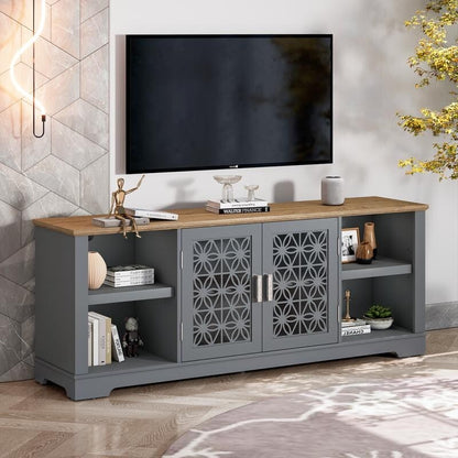 Meuble TV décoratif rustique à motif floral de 70 po pouvant accueillir jusqu'à 80 téléviseurs