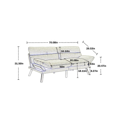 Canapé 2 places en tissu Teddy 70.08 avec coussins épais, pieds en métal et capacité de charge de 600 lb
