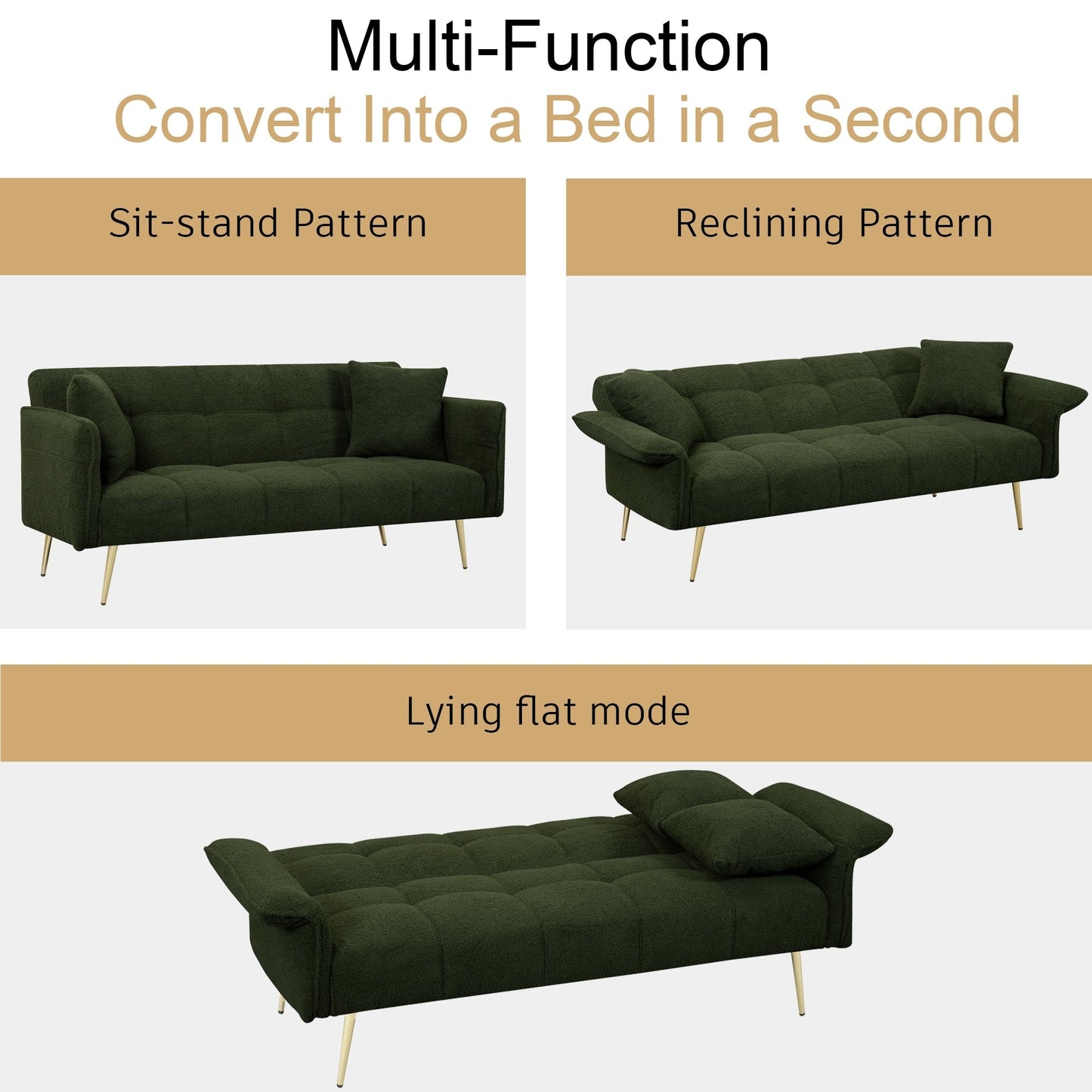 Canapé-lit double convertible avec accoudoirs rabattables - 31,10 x 70,00 x 31,49