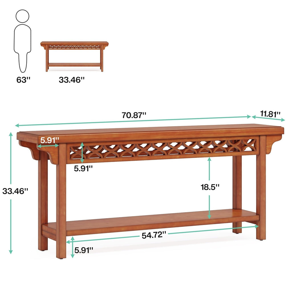 Table console longue en bois massif de style ferme de 70,8 pouces