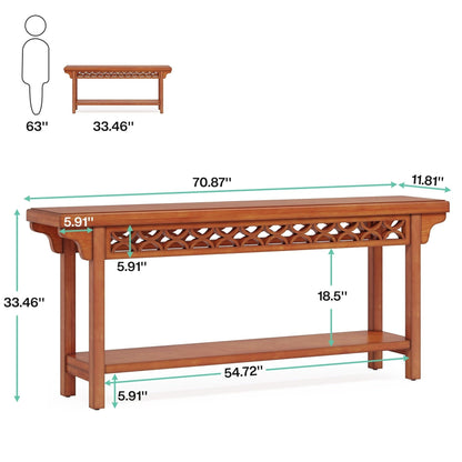 Table console longue en bois massif de style ferme de 70,8 pouces