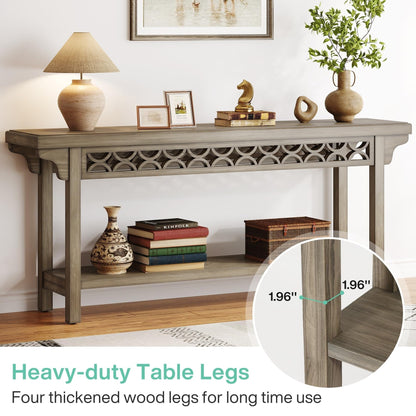 Table console longue en bois massif de style ferme de 70,8 pouces