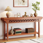 Table console longue en bois massif de style ferme de 70,8 pouces