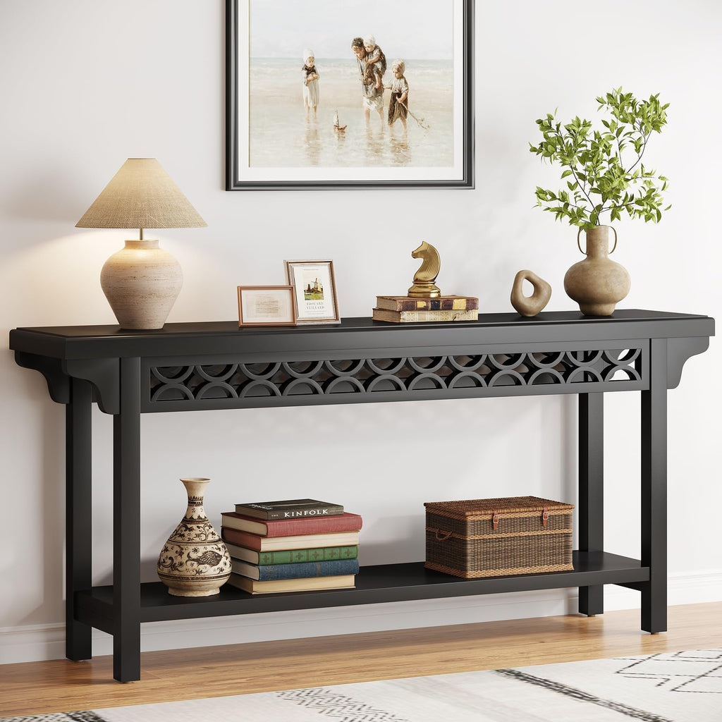 Table console longue en bois massif de style ferme de 70,8 pouces