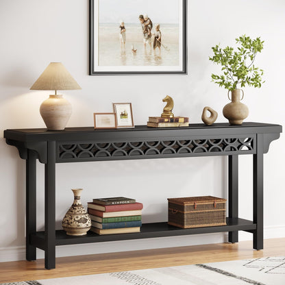 Table console longue en bois massif de style ferme de 70,8 pouces