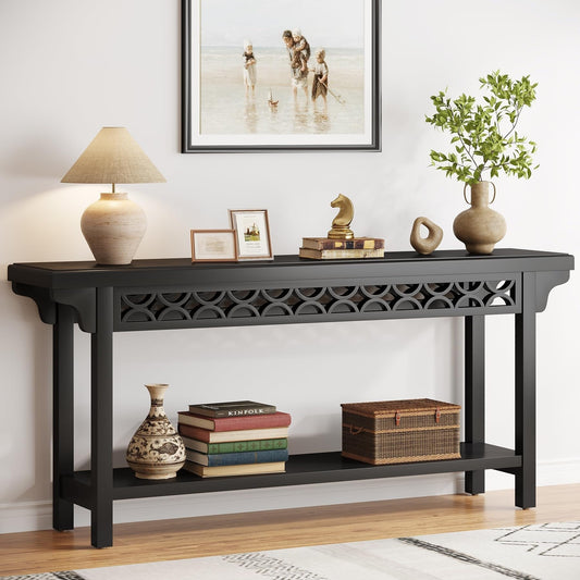 Table console longue en bois massif de style ferme de 70,8 pouces